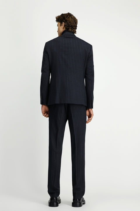 Marengo 7 Drop Slim Fit Dar Kesim Yünlü Çizgili Kruvaze Takım Elbise