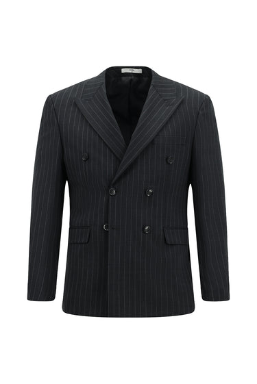  Marengo Slim Fit Dar Kesim Yünlü Çizgili Kruvaze Takım Elbise