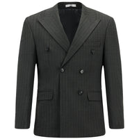 Orta Antrasit Slim Fit Dar Kesim Yünlü Çizgili Kruvaze Takım Elbise