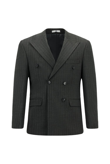  Orta Antrasit Slim Fit Dar Kesim Yünlü Çizgili Kruvaze Takım Elbise
