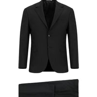 Siyah Slim Fit Dar Kesim Yünlü Çizgili Klasik Takım Elbise