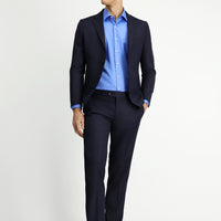 Orta Lacivert 7 Drop Slim Fit Dar Kesim Yünlü Çizgili Takım Elbise