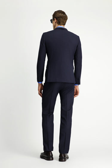 Orta Lacivert 7 Drop Slim Fit Dar Kesim Yünlü Çizgili Takım Elbise