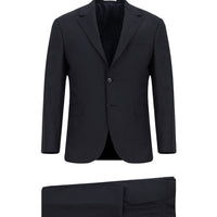 Orta Lacivert Slim Fit Dar Kesim Yünlü Çizgili Klasik Takım Elbise