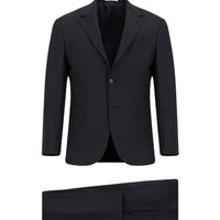 Koyu Lacivert Slim Fit Dar Kesim Yünlü Çizgili Klasik Takım Elbise