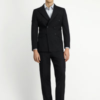 Siyah 6 Drop Regular Fit Standart Kesim Çizgili Yünlü Kruvaze Takım Elbise