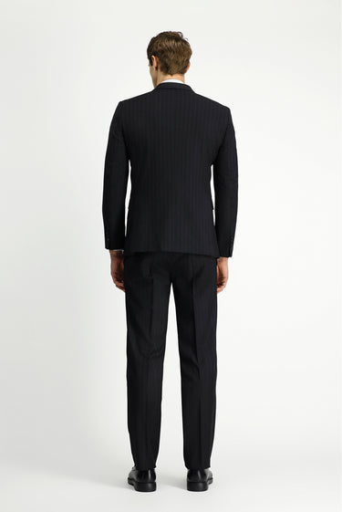 Siyah 6 Drop Regular Fit Standart Kesim Çizgili Yünlü Kruvaze Takım Elbise