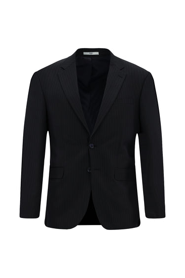  Koyu Lacivert 8 Drop Muscle Fit Uzun Atletik Kesim Mono Yaka Yünlü Çizgili Takım Elbise