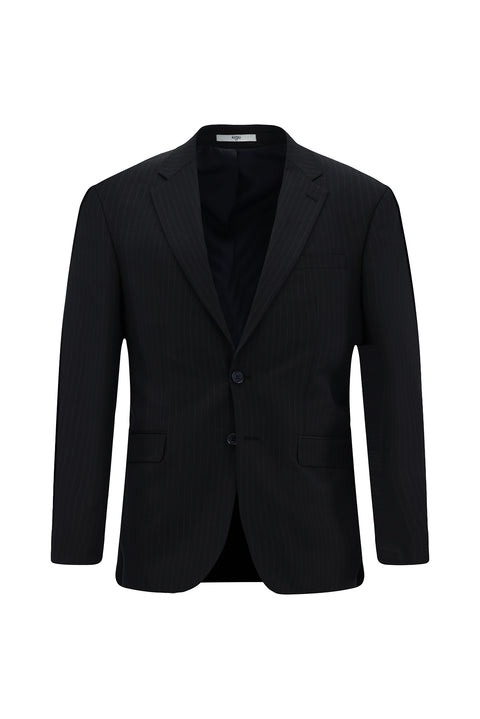 Koyu Lacivert 8 Drop Muscle Fit Uzun Atletik Kesim Mono Yaka Yünlü Çizgili Takım Elbise