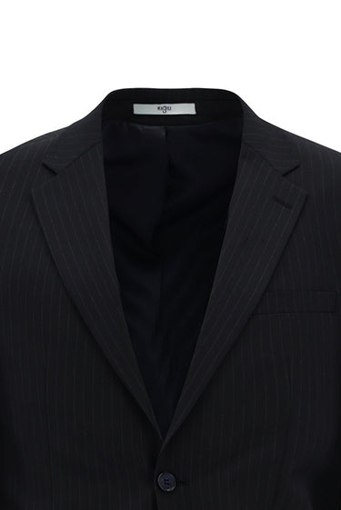  Koyu Lacivert 8 Drop Muscle Fit Uzun Atletik Kesim Mono Yaka Yünlü Çizgili Takım Elbise