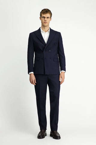  Orta Lacivert Regular Fit Çizgili Yünlü Kruvaze Takım Elbise