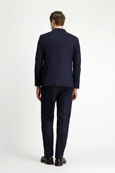 Orta Lacivert 6 Drop Regular Fit Standart Kesim Çizgili Yünlü Kruvaze Takım Elbise