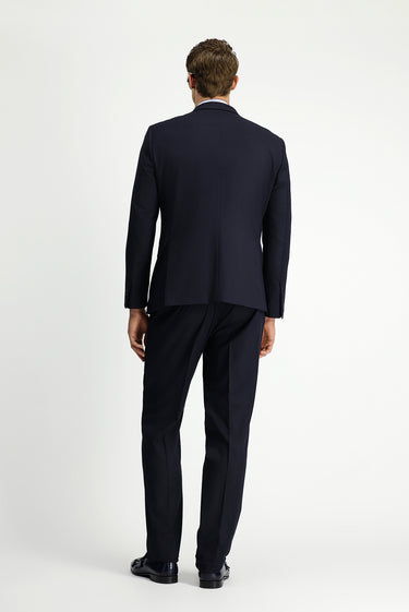 Koyu Lacivert Regular Fit Çizgili Yünlü Kruvaze Takım Elbise