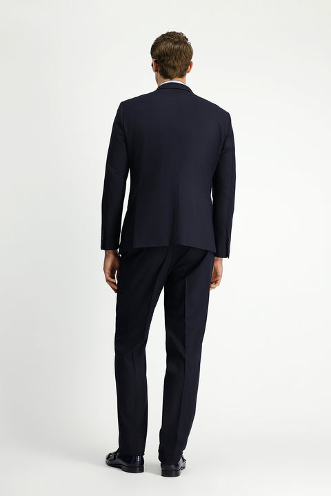 Koyu Lacivert 6 Drop Regular Fit Standart Kesim Çizgili Yünlü Kruvaze Takım Elbise