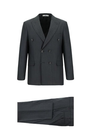  Koyu Füme 6 Drop Regular Fit Standart Kesim Yünlü Çizgili Kruvaze Tak?m Elbise-Ki??l?