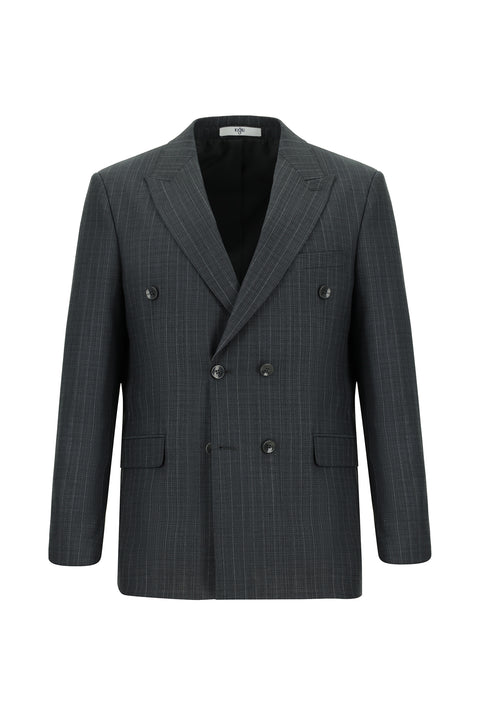 Koyu Füme 6 Drop Regular Fit Standart Kesim Yünlü Çizgili Kruvaze Takım Elbise