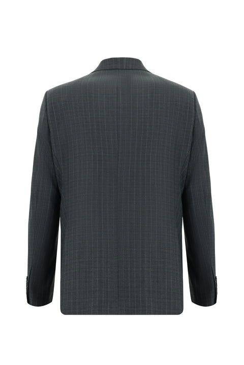 Koyu Füme 6 Drop Regular Fit Standart Kesim Yünlü Çizgili Kruvaze Takım Elbise