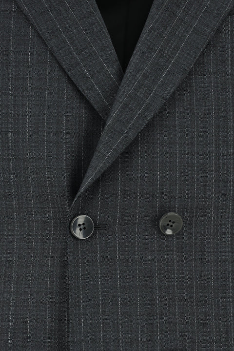 Koyu Füme 6 Drop Regular Fit Standart Kesim Yünlü Çizgili Kruvaze Takım Elbise