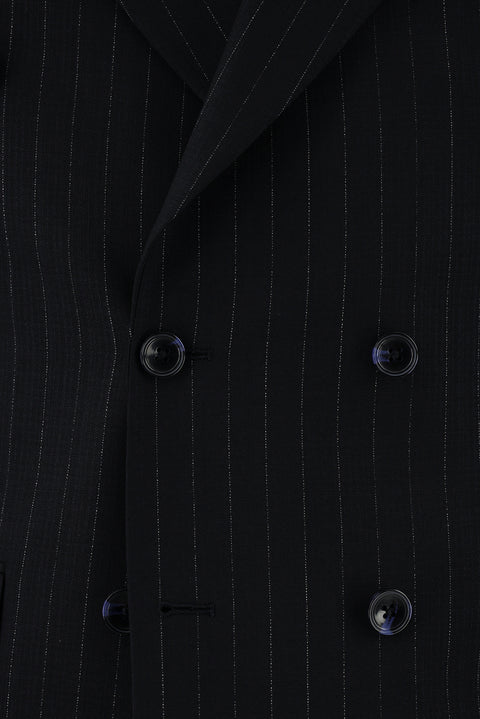 Koyu Lacivert 6 Drop Regular Fit Standart Kesim Yünlü Çizgili Kruvaze Takım Elbise