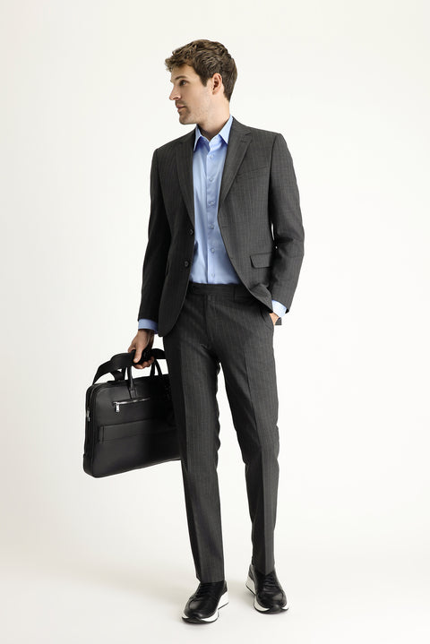 Medium Anthracite 7 Drop Slim Fit Narrow Cut Wool Striped Suit