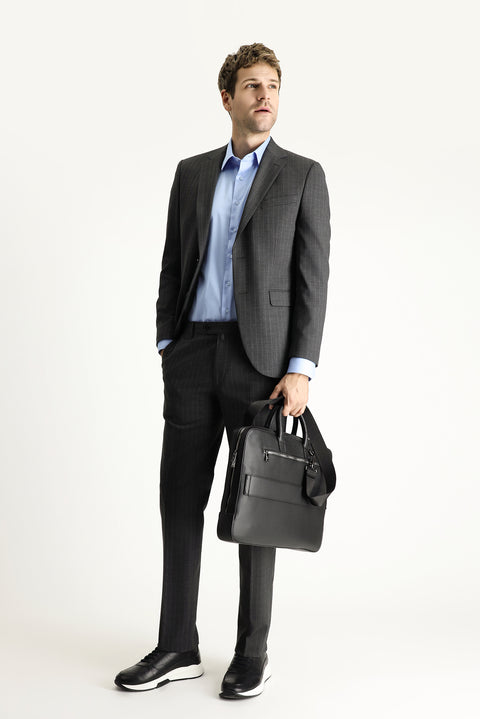 Medium Anthracite 7 Drop Slim Fit Narrow Cut Wool Striped Suit