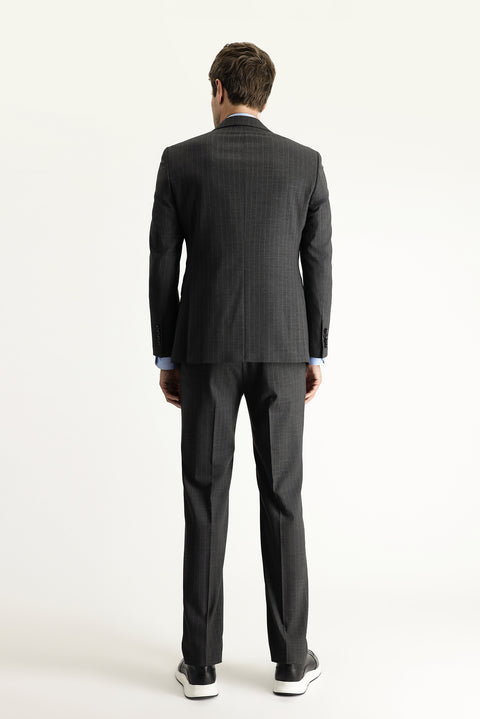 Medium Anthracite 7 Drop Slim Fit Narrow Cut Wool Striped Suit