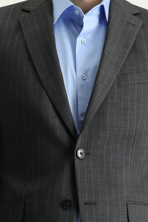 Medium Anthracite 7 Drop Slim Fit Narrow Cut Wool Striped Suit