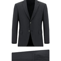 Koyu Füme 7 Drop Slim Fit Dar Kesim Yünlü Çizgili Takım Elbise