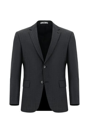  Koyu Füme Slim Fit Dar Kesim Yünlü Klasik Çizgili Takım Elbise