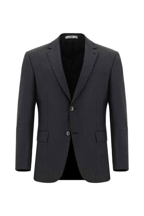 Koyu Füme 7 Drop Slim Fit Dar Kesim Yünlü Çizgili Takım Elbise