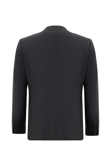 Koyu Füme Slim Fit Dar Kesim Yünlü Klasik Çizgili Takım Elbise