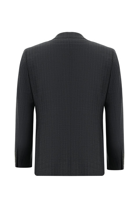 Koyu Füme 4 Drop Relaxed Fit Rahat Kesim Yünlü Çizgili Takım Elbise