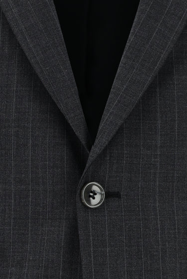 Koyu Füme Slim Fit Dar Kesim Yünlü Klasik Çizgili Takım Elbise