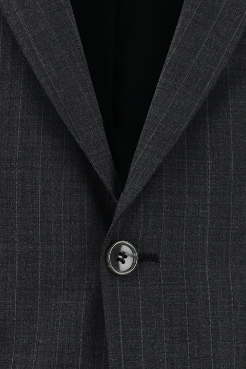 Koyu Füme 7 Drop Slim Fit Dar Kesim Yünlü Çizgili Takım Elbise