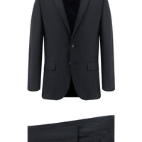 Koyu Lacivert Super Slim Fit Ekstra Dar Kesim Yünlü Klasik Çizgili Takım Elbise