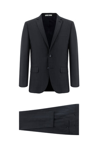  Koyu Lacivert Super Slim Fit Ekstra Dar Kesim Yünlü Klasik Çizgili Takım Elbise