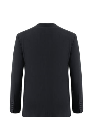  Koyu Lacivert Super Slim Fit Ekstra Dar Kesim Yünlü Klasik Çizgili Takım Elbise