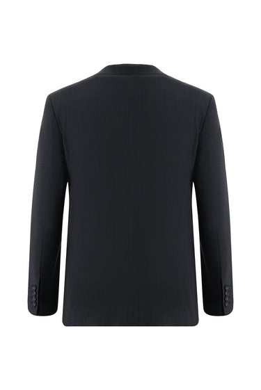  Koyu Lacivert Super Slim Fit Ekstra Dar Kesim Yünlü Klasik Çizgili Takım Elbise