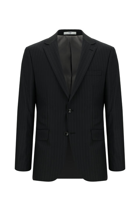 Siyah 7 Drop Slim Fit Dar Kesim Yünlü Çizgili Takım Elbise