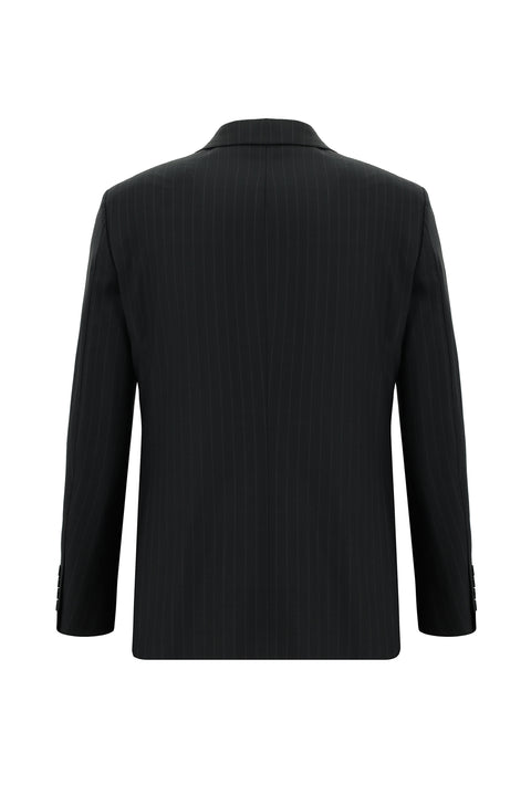 Siyah 7 Drop Super Slim Fit Eksra Dar Kesim Yünlü Çizgili Takım Elbise