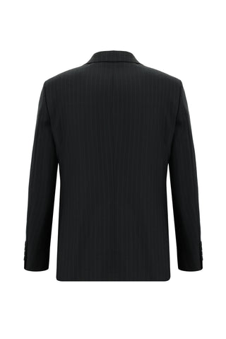  Siyah Regular Fit Yünlü Çizgili Klasik Takım Elbise