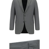Orta Füme 7 Drop Slim Fit Dar Kesim Yünlü Çizgili Takım Elbise