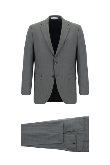 Orta Füme 7 Drop Super Slim Fit Eksra Dar Kesim Yünlü Çizgili Klasik Takım Elbise