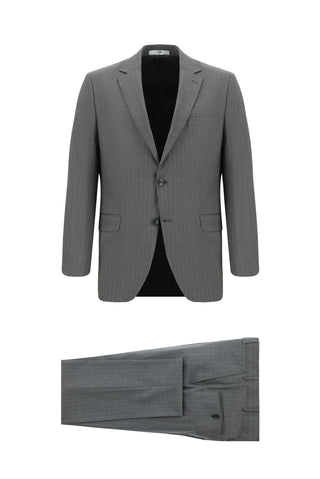  Orta Füme 7 Drop Super Slim Fit Eksra Dar Kesim Yünlü Çizgili Takım Elbise