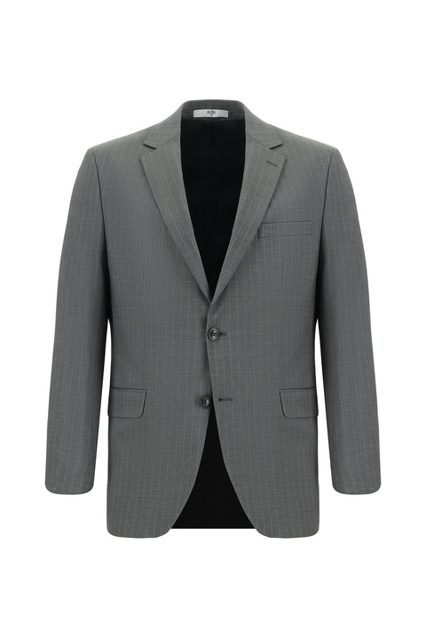 Orta Füme 7 Drop Slim Fit Dar Kesim Yünlü Çizgili Takım Elbise