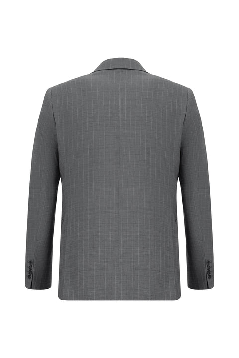 Orta Füme 7 Drop Super Slim Fit Eksra Dar Kesim Yünlü Çizgili Takım Elbise