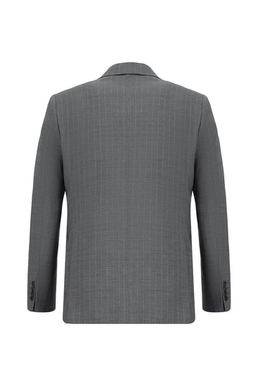 Orta Füme 7 Drop Super Slim Fit Eksra Dar Kesim Yünlü Çizgili Klasik Takım Elbise