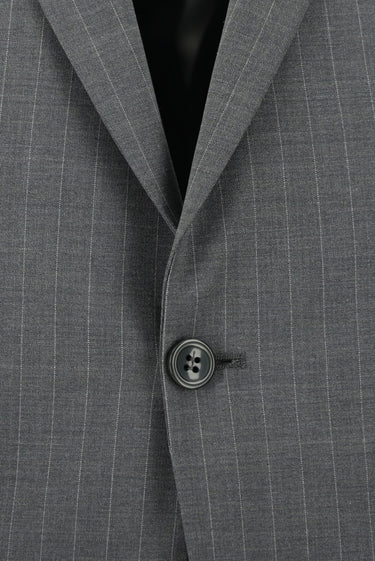 Orta Füme 7 Drop Slim Fit Dar Kesim Yünlü Çizgili Klasik Takım Elbise