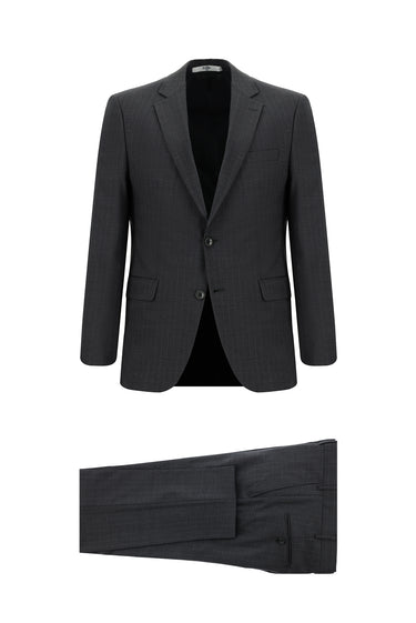  Koyu Füme Slim Fit Dar Kesim Yünlü Çizgili Klasik Takım Elbise