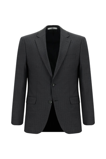  Koyu Füme Slim Fit Dar Kesim Yünlü Çizgili Klasik Takım Elbise